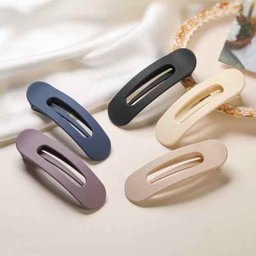5 PCS Flat Hair Clips, Medium Lay Flat Claw Clips for Women Girls, Stylish Matte Non-slip Hair Claws for Thick Thin Hair(Black&Navy)