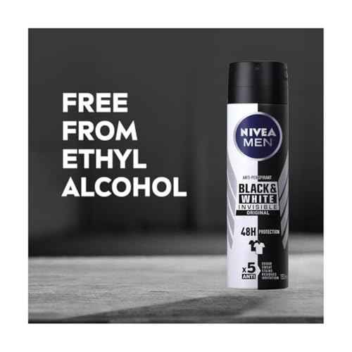 NIVEA Men Invisible for Black & White Original Anti-Perspirant Deodorant Spray 150ml | 48H Protection | No White Marks or Yellow Stains | No Ethyl Alcohol | Fresh Scent | Quick-Dry, 3 Pack