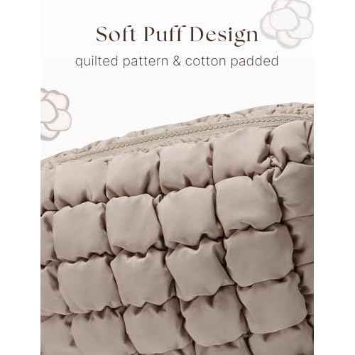 Quilted Makeup Bag Puffy Cosmetic Bag Cute Puffer Travel Toiletry Bag for Women, Large Makeup Pouch for Purse Quilted Cosmetic Pouch for Essentials Toiletries, Christmas for Women, Girls