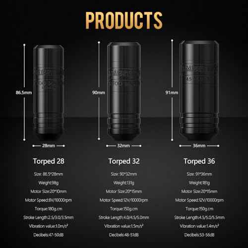 Ambition Torped 36mm Rotary Tattoo Pen Machine with Original 5.5mm Stroke Brushless Motor Tattoo Cartridge Gun Supply for Professional Tattoo Artists (Black)