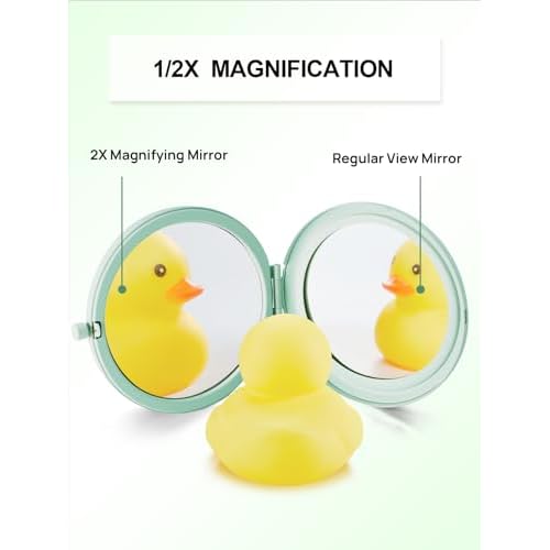 Compact Mirror for Purse, Pack of 12 Double-Sided 1X/2X Magnifying Metal Pocket Makeup Mirrors(Round, Cyan)