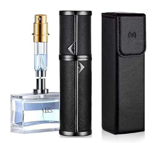 D-LOTUS Perfume Refillable Bottle 5ml, Travel Cologne Perfume Atomizer Bottle Portable, Luxury Leather, Mini Pocket Size Sprayer Containers for Adults Outdoor and Traveling (B-Black)