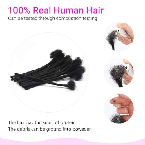 0.4 cm Width 8 Inch 100 Strands Human Hair Loc Extensions, Natural Black 100% Full Handmade Permanent Real Human Hair Dreadlock Extensions for Women/Men/Kids Can Be Dyed Bleached Curled Twisted