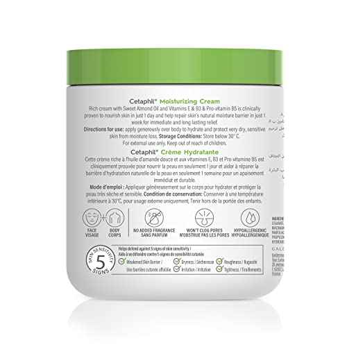 Cetaphil Moisturizing Cream for Dry/Sensitive Skin, Fragrance Free 16 oz