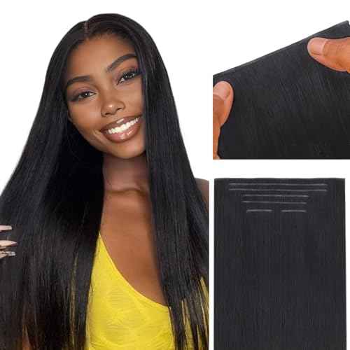 IDN BEAUTY Genius Weft Straight Clip In Hair Extensions Human Hair For Black Girl Women, Virgin Hair Longer Lifespan, Invisible Seamless PU Weft Clip Ins, 18 Inch 110g 7Pcs Natural Black