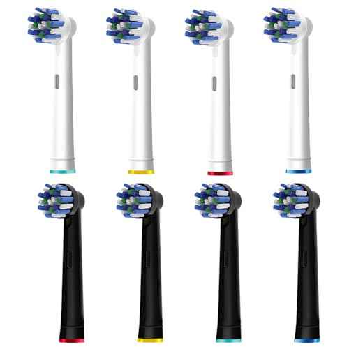 8pcs Cross Clean Replacement Heads Compatible with Braun Oral B Electric Toothbrush, 4pcs White and 4pcs Black.