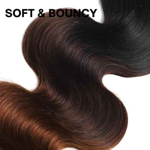 Chestnut Brown Ombre Color T1B/2/30 Human Hair Body Wave Single Bundle, Thick 12A Brown 3 Tone Ombre Bundles With Dark Roots 100% Remy Hair Wavy Sew In Quick Weave Keep Soft after Washes 12 IN