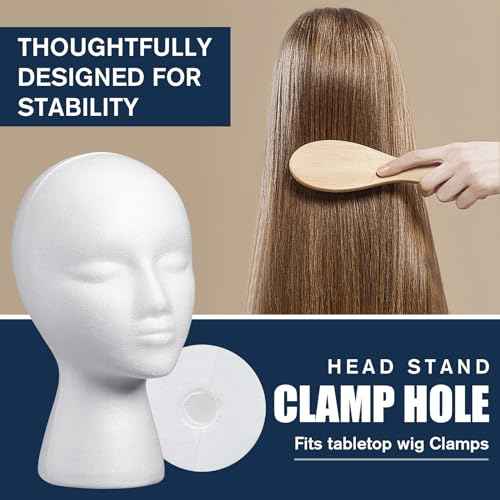 Gisafai 12 Pcs Foam Wig Head with 50 Pcs T Pins Female Foam Mannequin Wig Stand and Holder 11" Tall Cosmetics Model Head Display Hair, Hats Hairpieces Display for Home Travel Salon