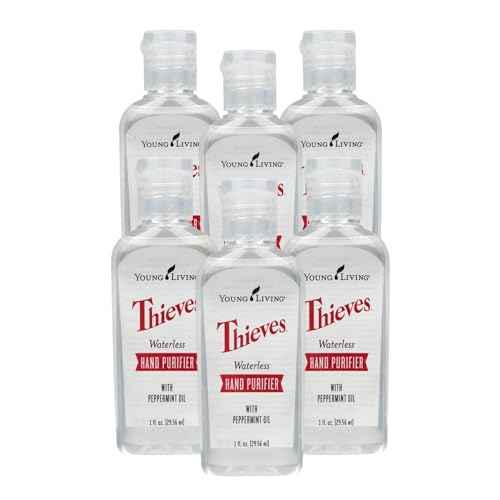 Young Living Thieves Waterless Hand Purifier with Peppermint Oil - Effective cleanser for the Whole Family - Promotes Good Hygiene with Soft Hands - 1oz x 6 Pack