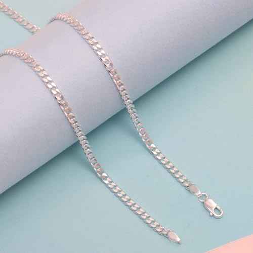 LeCalla Solid 925 Sterling Silver Italian 3.5mm, 4mm Diamond-Cut Cuban Link Curb Chain Necklace for Men Women (16, 18, 20, 22, 24, 26 Inches), Made in Italy