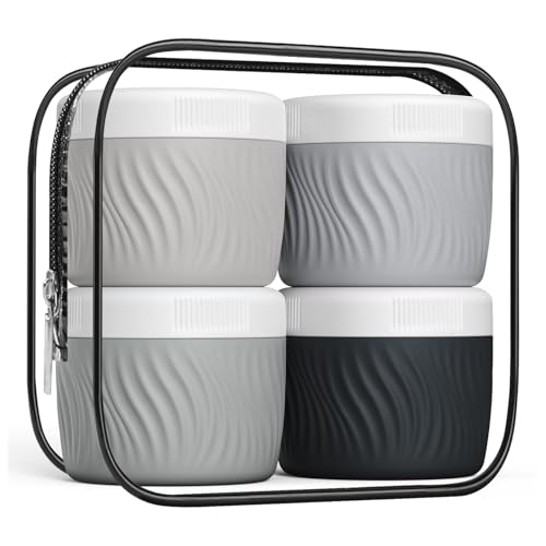 Travel Containers for Toiletries, Silicone Cream Jars BPA-Free, TSA Approved 3oz Travel Size Containers, Leak-proof Portable Size Silicone Jars with Lid for Face Hand Body Cream (4 Pack)