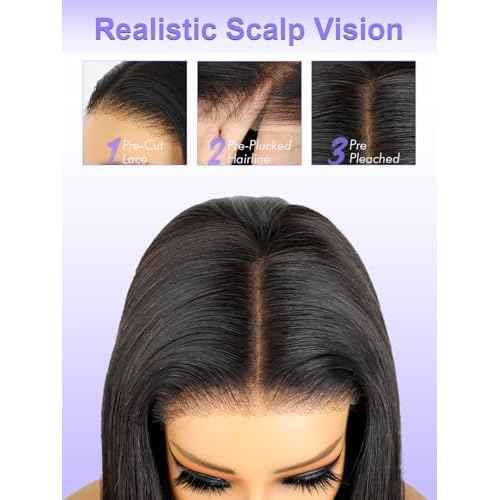 5X7 Wear and Go Glueless Wigs Human Hair Straight Wigs OQ Hair Glueless Wigs Human Hair Pre Cut Lace Front Wigs Human Hair Pre Plucked Beginner Friendly for Women 22Inch