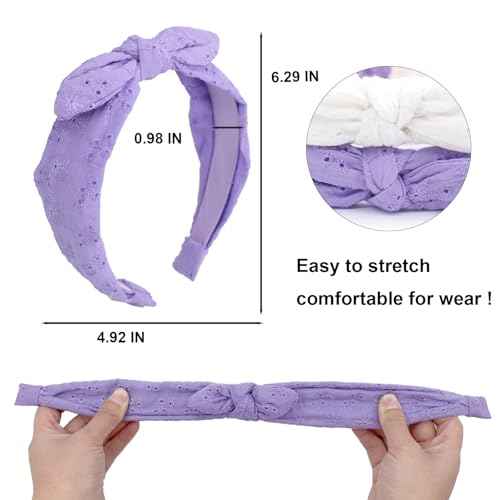 Bow Headbands for Girls Kids, Thin Headband with Bow Women Hair Accessories Fashion Knotted Head Band Non Slip for Toddlers(Purple/White, 2Pcs)