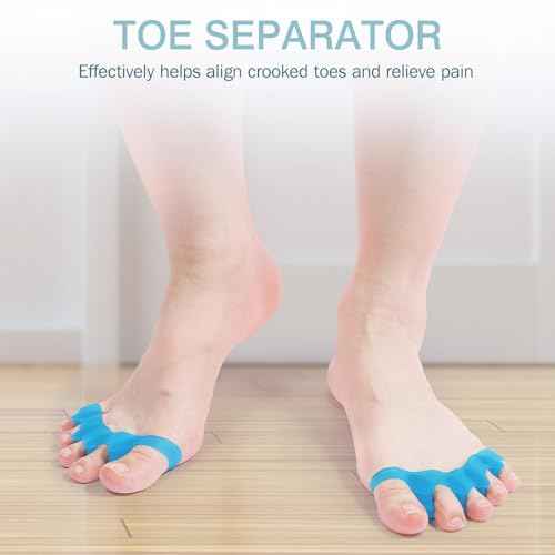 2PCS Silicone Toe Spacers for Women & Men - Toe Separators for Bunion Relief, Hammer Toe, Plantar Fasciitis & Pedicures | Includes Metatarsal Pad & Therapeutic Yoga Cushion for Foot Pain(Blue)