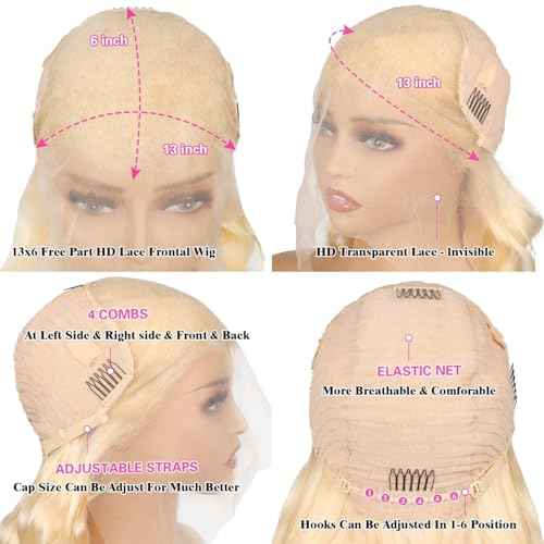 613 13x6 Lace Front Wig Human Hair 30 Inch 200 Density 613 Wig HD Transparent Lace 613 Human Hair Wig Body Wave Blonde Lace Front Wigs for Women