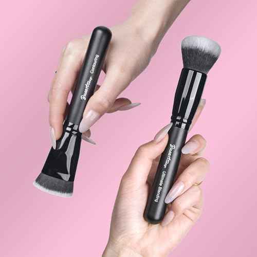 Bueart Design Ultimate Blending Foundation Brush with Large Flat Top Contouring Brush Perfect for using with pressed or loose bronzer powder, liquids, and creams,M10