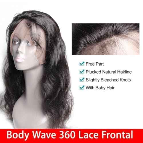 360 Lace Frontal 360 HD Transparent Full Lace 12A Unprocessed Brazilian Remy Human Hair Body Wave Frontal Bleachable Knots 360 Closure Natural Color (20 Inch)
