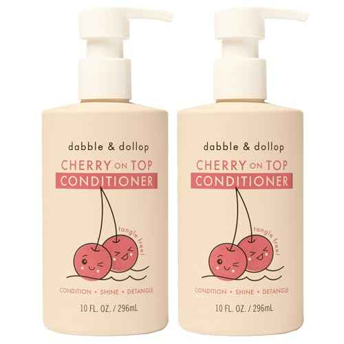 Dabble & Dollop Cherry on Top Conditioner - Natural Shine & Detangler for Kids, Paraben & Sulfate Free, Vegan, Gluten-free, Tear-Free (10oz, Pack of 2)
