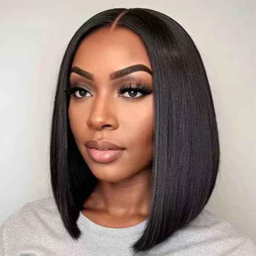 ISEE Hair M Cap 9x6 Bob Wig Human Hair Glueless Wigs Pre Plucked Pre Cut HD Lace Front Glueless Wigs Human Hair 180% Density Short Straight Bob Wigs for Black Women 14 inch