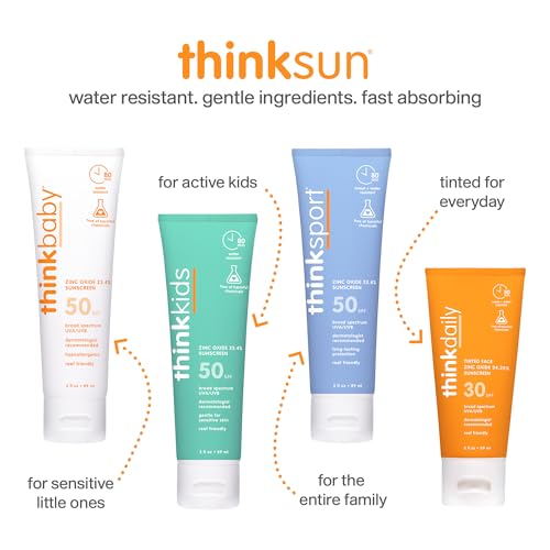 Thinkkids SPF 30 Mineral Sunscreen for Kids, Clear Zinc Oxide, 6 fl oz, Natural, Vegan, Reef Safe, Water Resistant Broad Spectrum UVA/UVB Sun Protection