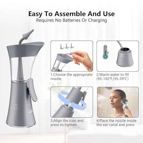 Manual Ear Wax Removal Kit - One-Hand Control Ear Cleaner Tool, Easy to Use Ear Irrigation Flushing System with Soft Silicone Tip for Effective & Safe to Clean Ear Built Up Wax Home Use(Gray)