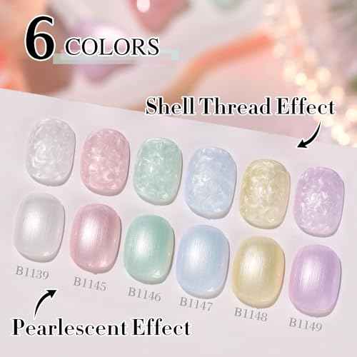 Double Rhythm Gel Nail Polish Set of 6 Colors Baby Light Pastel Milky Nail Polish Starter Kit Art DIY Salon Home (Pearl White Pink Green Blue Yellow Purple,Kit 30)