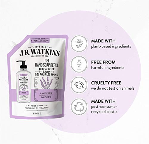 J.R. Watkins Gel Hand Soap Refill Pouch, Scented Liquid Hand Wash for Bathroom or Kitchen, USA Made and Cruelty Free, 34 fl oz, Lavender, 6 Pack