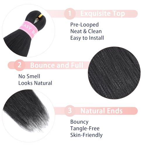 Black Braiding Hair Pre Stretched 20 Inch 6 Pack Synthetic Braids Hair Extensions for Women (1B)