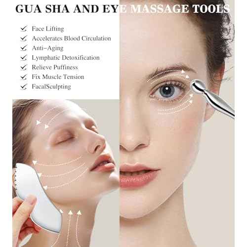 Gua Sha Facial Tools, 3 in 1 Stainless Steel Metal Guasha & Eye Cream Applicator Facial Sculpting Tool Set Eye Massager Lymphatic Drainage for Face Neck (Gift Box Set)(Boxed 2, Count, 3)