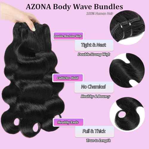AZONA 16A Real Raw Bundles Body Wave Human Hair,No Tangle No Shedding Body Wave Bundles Human Hair,Triple The Lifespan Over Regular Virgin Hair Bundle,Silky And Soft 24 Inch