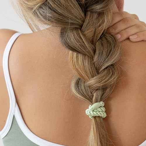 Green Hair Ties for Thick Hair, Grab & Go Ponytail Holders, 8 Pack, Lily Pad, Thick No-Crease Bands with Strong Hold, Damage-Free Design, Fresh Botanical Blend | L. Erickson