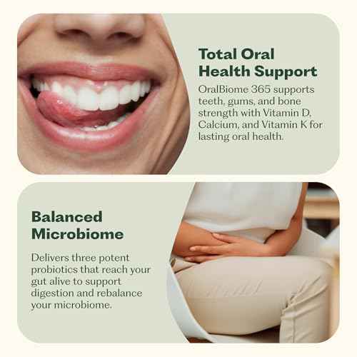 OralBiome 365 3-in-1 Chewable Oral Probiotics for Breath, Immune & Gut Health | Supports Teeth & Gums, Boosts Digestion & Immunity | with Zinc & Vitamin C | Vanilla Mint, 90 Servings