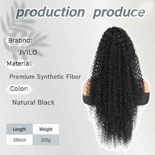 Drawstring Ponytail Extension for Women 28inch Afro Kinky Curly Ponytail Extension Synthetic Long Pony Tails Hair Extensions Hair Pieces for Daily Use£¨Black,28inch£©