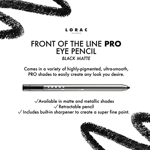 LORAC Front Line PRO Waterproof Eyeliner Pencil, Black Matte| Long Lasting| Makeup Pencil Sharpener | High-Precision