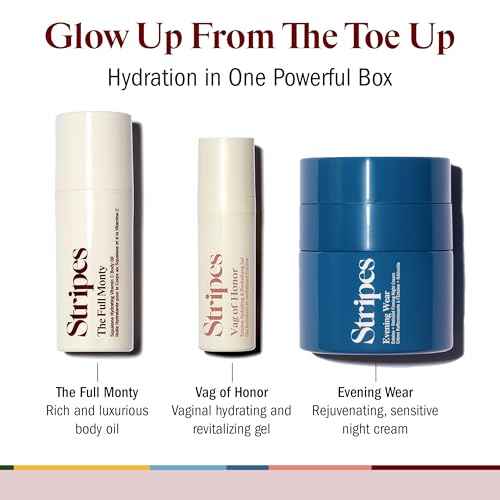 STRIPES Beauty Naomi Watts Glow Up The Toe Up Holiday Gift Set Full Size Night Cream With Gentle Retinoid Travel Size Moisturizing Body Oil Soothing Gel Intimate Area Dryness