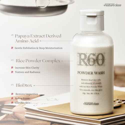 R60 Rice Enzyme Face Wash Powder ? Exfoliating Facial Cleanser with Rice Bran Extract, Gentle Powder Wash for Sensitive Skin, Deep Pore Care, Korean Skin Care, Fragrance Free, 1.76oz