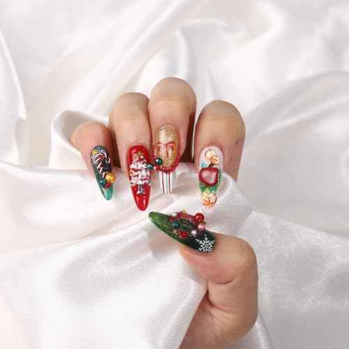 6 Sheets Christmas Nail Art Stickers, 3D Self-Adhesive Snowflake Elk Gingerbread Men Snowman Xmas Tree Design, DIY Christmas Nail Decals for Women, Winter Holiday Nail Decorations