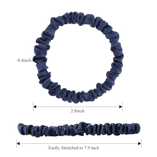 Jadebeads 6Pcs Silk Scrunchies for Women and Girls in Navy Blue - 100% Pure 22Momme Mulberry Silk Small Hair Ties - Hair Sleep No Damage