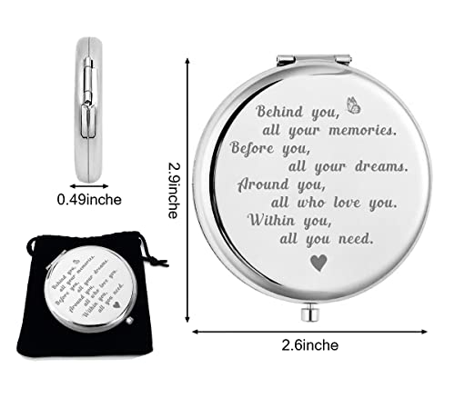 Kukeyiee Behind You All Your Memories Sliver Engraved Travel Makeup Mirror, Travel Cosmetic Compact Pocke Makeup Mirror Gift for Women Sister Friends…