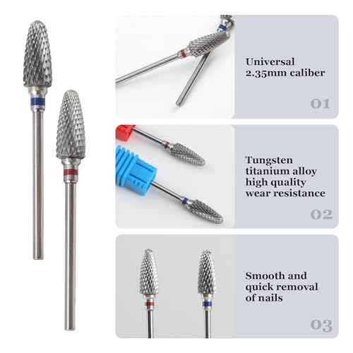 3/32" 5 in 1 Professional Carbide Nail Drill Bits Sets with Case, 2 Pack Tungsten Safety Drill Bits Tech Cuticle Bit Fast Remove for Manicurist Nail Salon Manicure Pedicure Gel Polishing (Round Head)