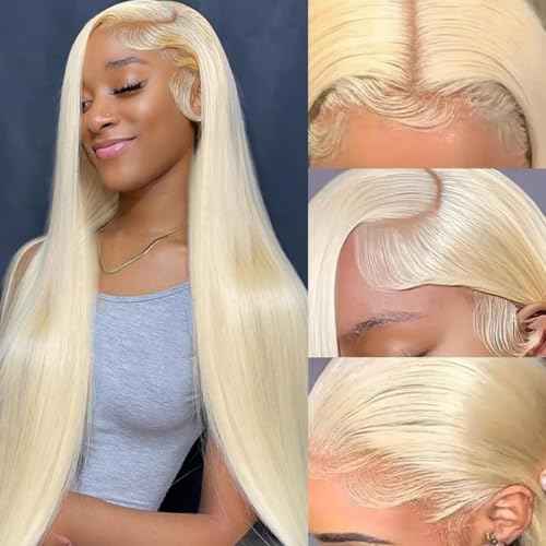 LICHANG 26Inch 613 Lace Front Wig Human Hair 13X4 Blonde Straight HD Transparent Lace Frontal Wigs Human Hair Pre Plucked 200% Density Blonde Glueless Wigs Human Hair