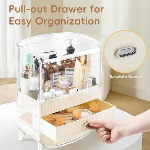 VUSIGN Makeup Organizer, Cosmetics Skincare Organizers with 3-Layer Storage Box and Transparent Cover, Vanity Organizer Countertop for Bathroom, Dresser, Ideal Gifts for Women, White