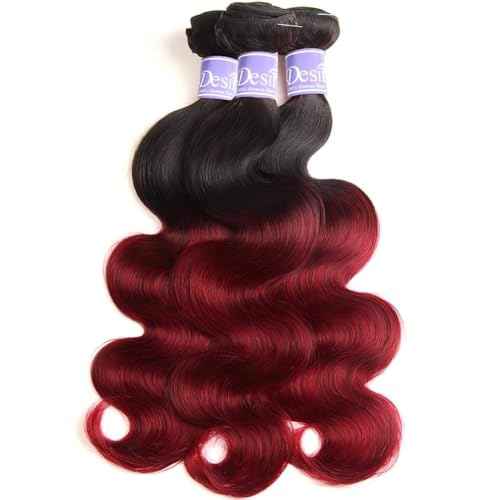 Body Wave Bundles Human Hair 1B/99J Ombre Human Hair Bundles Body Wave Brazilian Virgin Hair Extensions (20 22 24Inch)