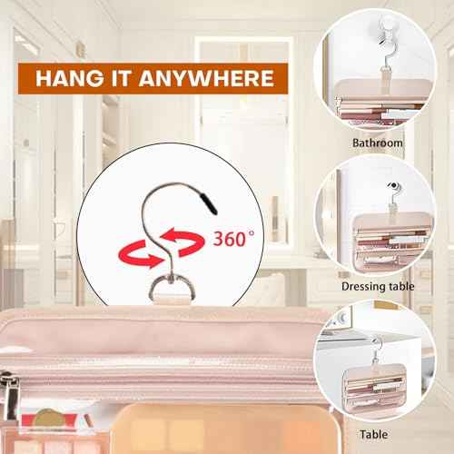 Toiletry Bag Travel Bag with Hanging Hook, Water-Resistant Makeup Cosmetic Bag Organizer for Accessories, Full-Size Shampoo and Toiletries, Large, Light Pink, BAF-019