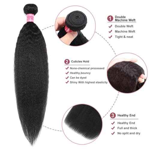 4 Bundles Kinky Straight 18 20 22 24 Inch Human Hair Yaki Straight Bundles 100% Unprocessed Weave Raw Hair 12A Brazilian Virgin Kinkystraight Natural Color Hair Extensions