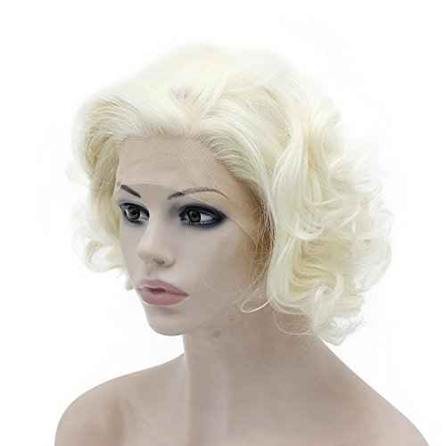 Mxangel Heat Resistant Half Hand Tied Light Blond Synthetic Lace Front Natural Short Stylish Curly Wig