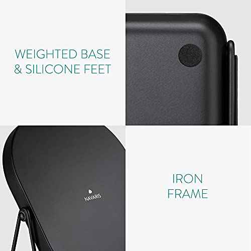 Navaris Vanity Mirror with Tray - Table Top Mirror with Metal Stand and Storage - 7" x 9" Mirror Size - For Makeup, Tabletop, Desk - Black Finish