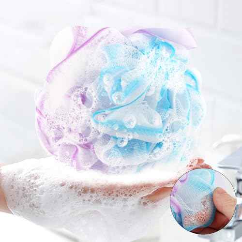 Chuya Bath Sponges Loofahs 70 Grams Large Size,4 Pack Shower Sponge Exfoliating Cleaning Bath Loofa Body Scrubber Balls for Women Men Children Washing
