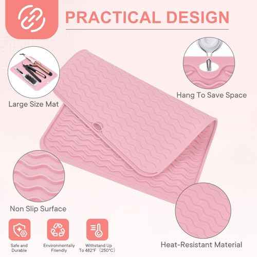 Oversize Silicone Heat Resistant Mat, Portable Travel Mat Cover for Curling Irons, Flat Irons, Hair Straightener and Hot Hair Styling Tools(14.2" x 11")