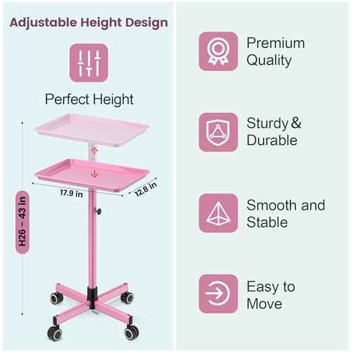 Rolling Salon Tray Tattoo Tray Salon Cart for Hair Stylist Salon Trolley Cart with Wheels Salon Rolling Tray-Pink